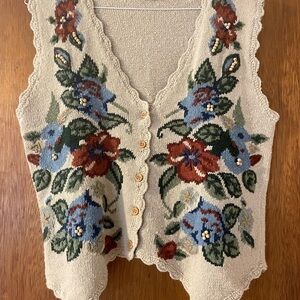 Floral Knit Vest with Button Front